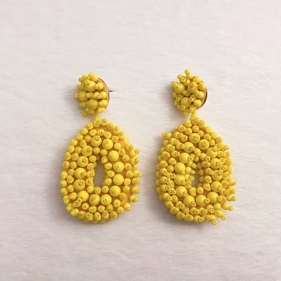 Beaded Teardrop Statement Drop Earrings - Yellow - Picture 3 of 5